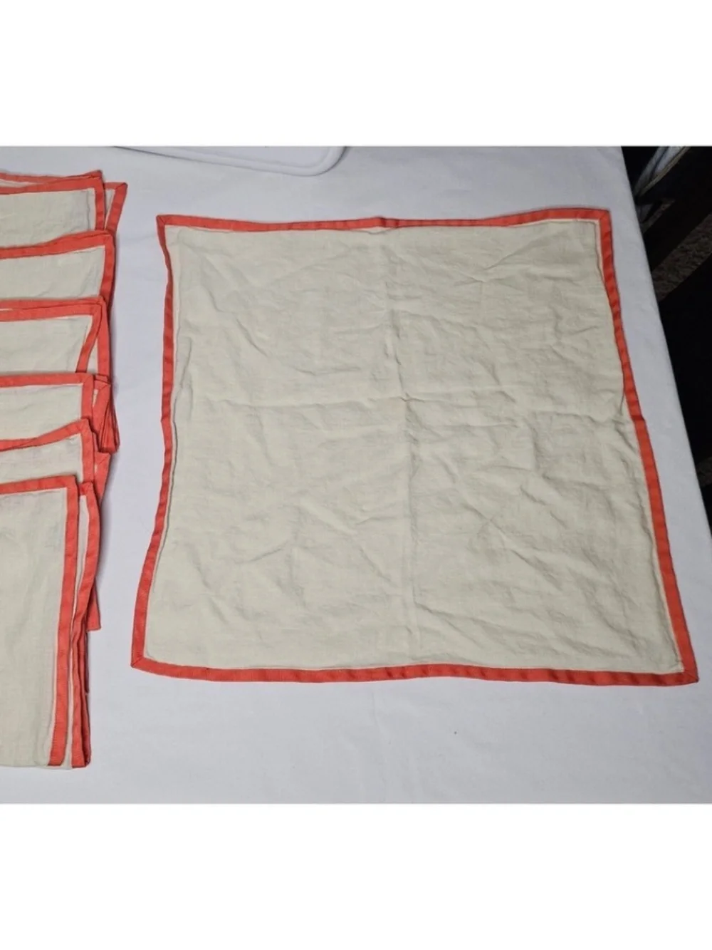 Set 7 Ballard Grosgrain Orange Trim Napkin Linen 20.5